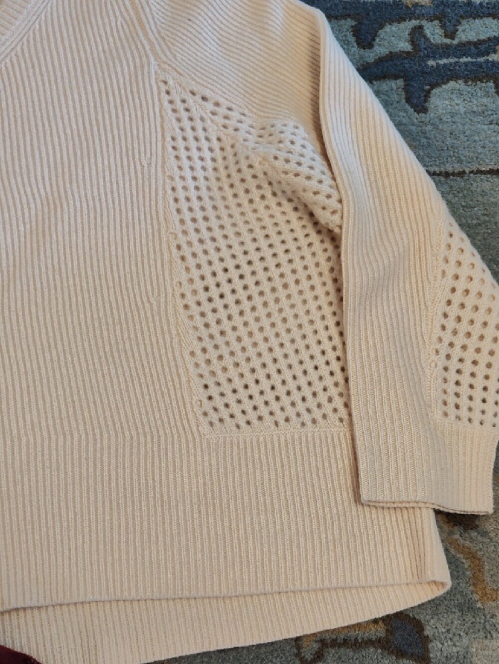 Garnet Hill Open-Knit V-Neck Sweater in Pale Pink - Picture 3 of 8